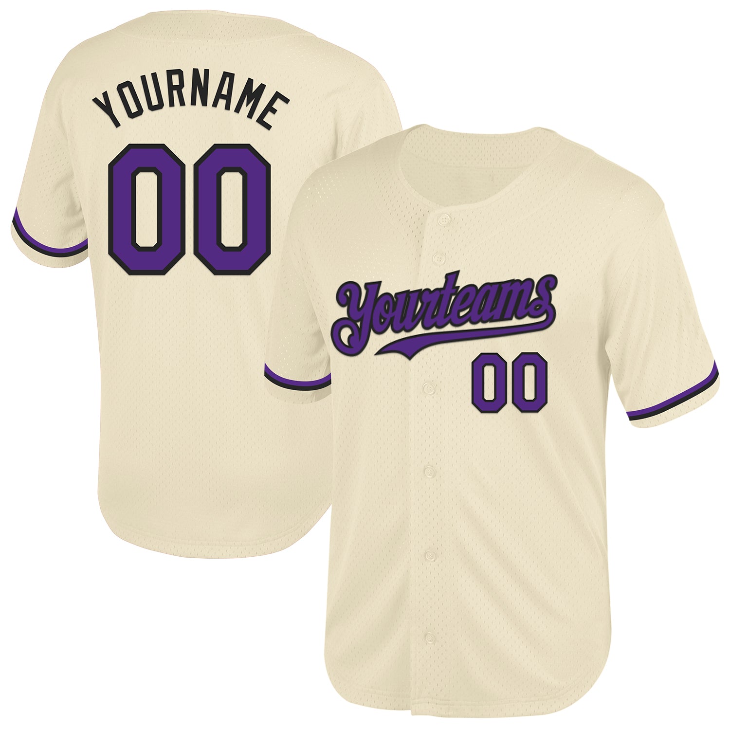 Custom Name and Number Purple Black Mesh Baseball Jersey - Personalized Authentic Throwback Team Apparel Personalized Cream