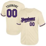 Personalized Purple Black Cream Throwback Baseball Jersey for Men and Women Personalized Cream Purple-Black Mesh Throwback