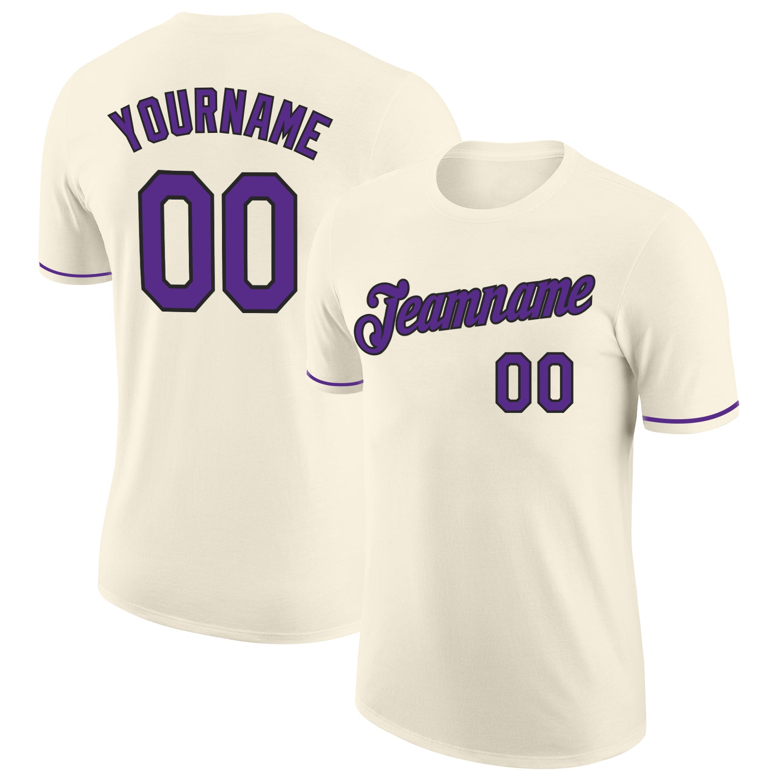 Personalized Performance T-Shirt in Cream, Purple, and Black - Customizable Athletic Tee Personalized Cream Purple-Black