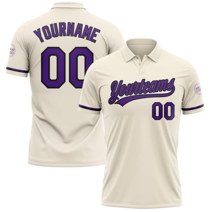 Personalized Performance Vapor Golf Polo Shirt in Cream Purple-Black Personalized Cream Purple-Black Performance Vapor Golf