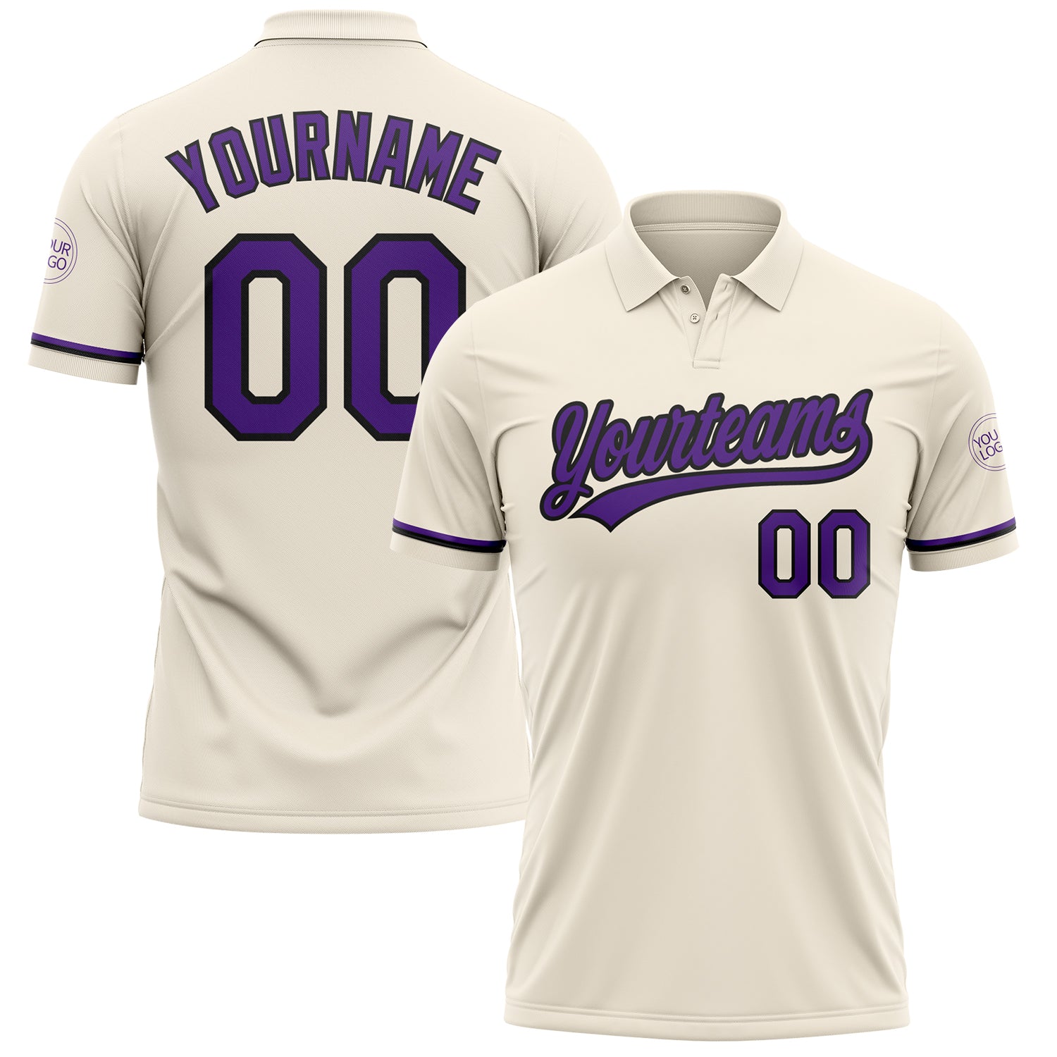 Custom Name Number Personalized Golf Polo Shirt - Cream Purple Black Vapor Performance Personalized Cream Purple-Black Performance
