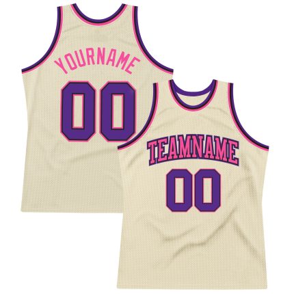 Personalized Basketball Jersey Cream Purple Black Pink Throwback Style Personalized Cream Purple Black-Pink Throwback Basketball