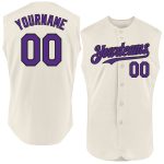Personalized Purple Black Baseball Jersey Sleeveless - Custom Cream Design Personalized Cream Purple-Black Sleeveless Baseball