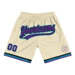 Personalized Basketball Shorts - Cream Purple Black-Teal Throwback Design Personalized Cream Purple Black-Teal Throwback