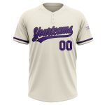 Personalized Unisex Softball Jersey Cream Purple Black Two-Button Design Personalized Cream Purple-Black Two-Button Unisex