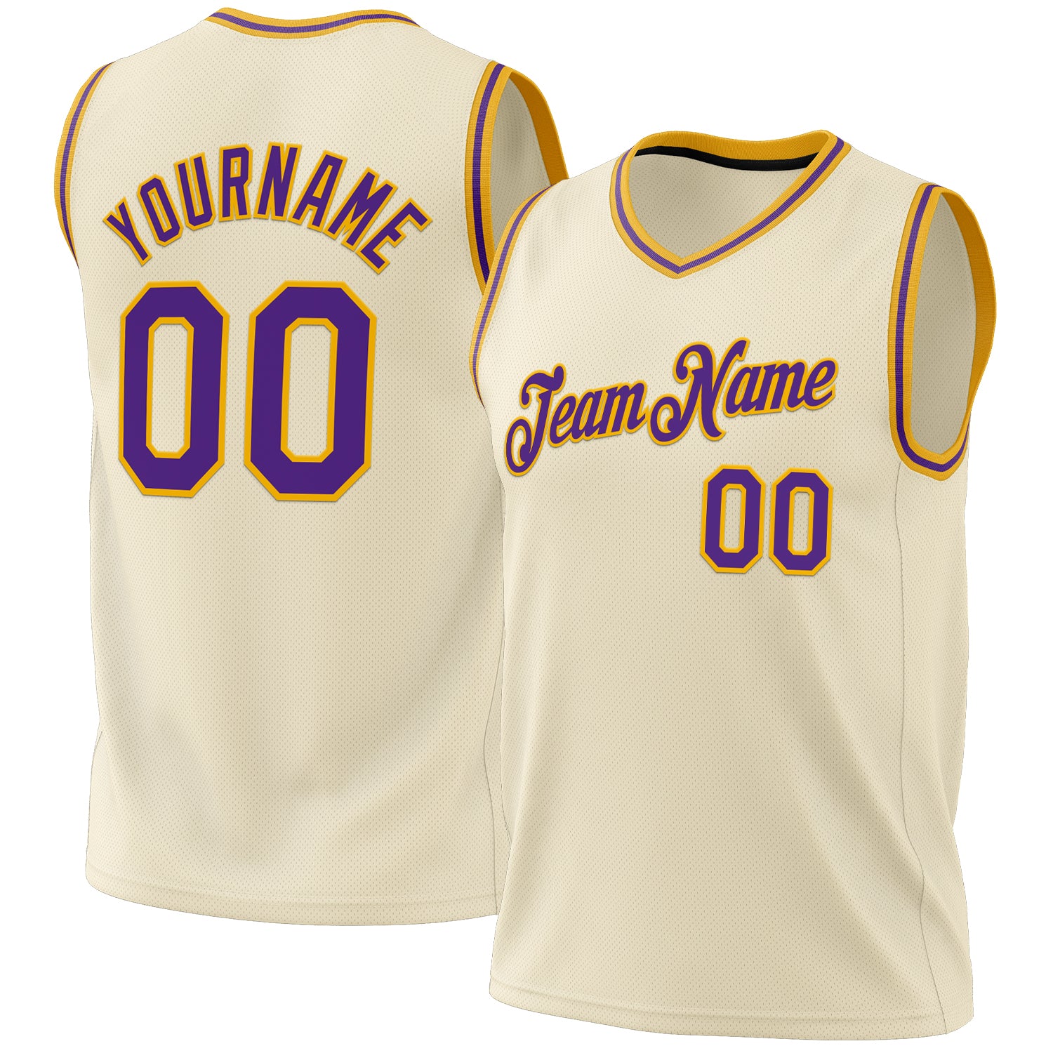 Custom Purple Gold Basketball Jersey with Personalized Name and Number - Authentic Throwback Team Style Personalized Cream