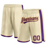 Custom Cream Purple Gold Mens Basketball Shorts for Comfort and Style Personalized Cream Purple-Gold Basketball Shorts
