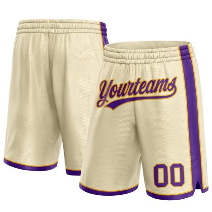 Custom Cream Purple Gold Mens Basketball Shorts for Comfort and Style Personalized Cream Purple-Gold Basketball Shorts