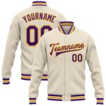 Personalized Purple Gold Bomber Varsity Jacket Full-Snap Letterman 2 Personalized Cream Purple-Gold Bomber Full-Snap Varsity