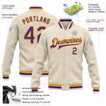 Personalized Purple Gold Bomber Varsity Letterman Full-Snap Jacket Personalized Cream Purple-Gold Bomber Full-Snap Varsity