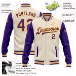 Customizable Purple Gold Bomber Jacket with Team Name & Number - Personalized Full-Snap Varsity Letterman Two Tone Style