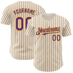 Custom Purple Gold Baseball Jersey with Pinstripe Design - Personalized Cream Personalized Cream (Purple Gold Pinstripe)