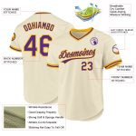 Personalized Purple Gold Baseball Jersey - Custom Cream Throwback Jersey Personalized Cream Purple-Gold Throwback Baseball