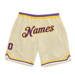 Personalized Basketball Shorts in Cream Purple Gold Retro Style Personalized Cream Purple-Gold Throwback Basketball Shorts