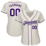 Custom Name and Number Baseball Jersey - Personalized Cream Purple-Gray Authentic Team Jersey Personalized Cream Purple-Gray