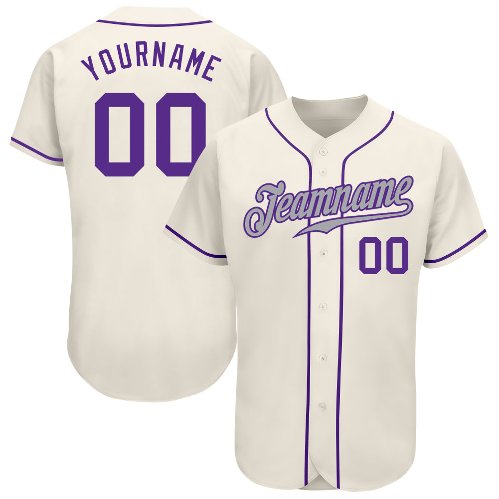 Custom Name and Number Baseball Jersey - Personalized Cream Purple-Gray Authentic Team Jersey Personalized Cream Purple-Gray