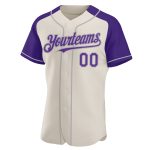 Custom Name and Number Personalized Baseball Jersey - Cream Purple-Gray Authentic Raglan Sleeves Personalized Cream Purple-Gray