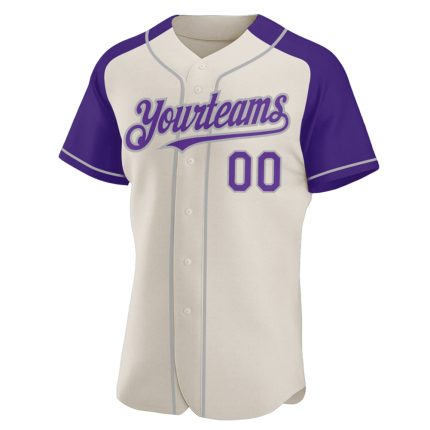 Custom Name and Number Personalized Baseball Jersey - Cream Purple-Gray Authentic Raglan Sleeves Personalized Cream Purple-Gray