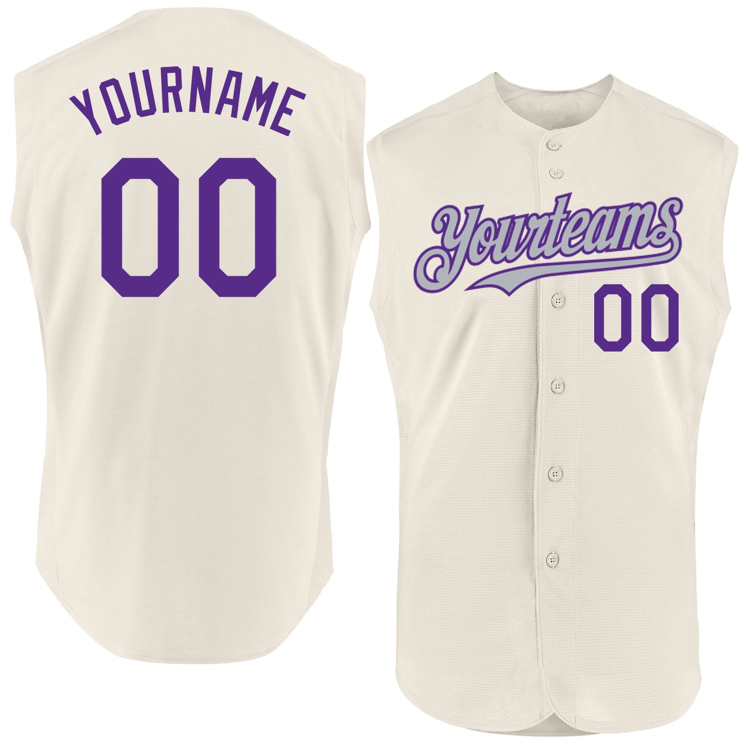 Personalized Authentic Baseball Jersey in Cream Purple-Gray - Sleeveless Design Personalized Cream Purple-Gray Authentic