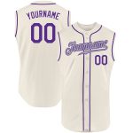 Custom Name and Number Purple Gray Sleeveless Baseball Jersey - Personalized Authentic Team Apparel Personalized Cream Purple-Gray