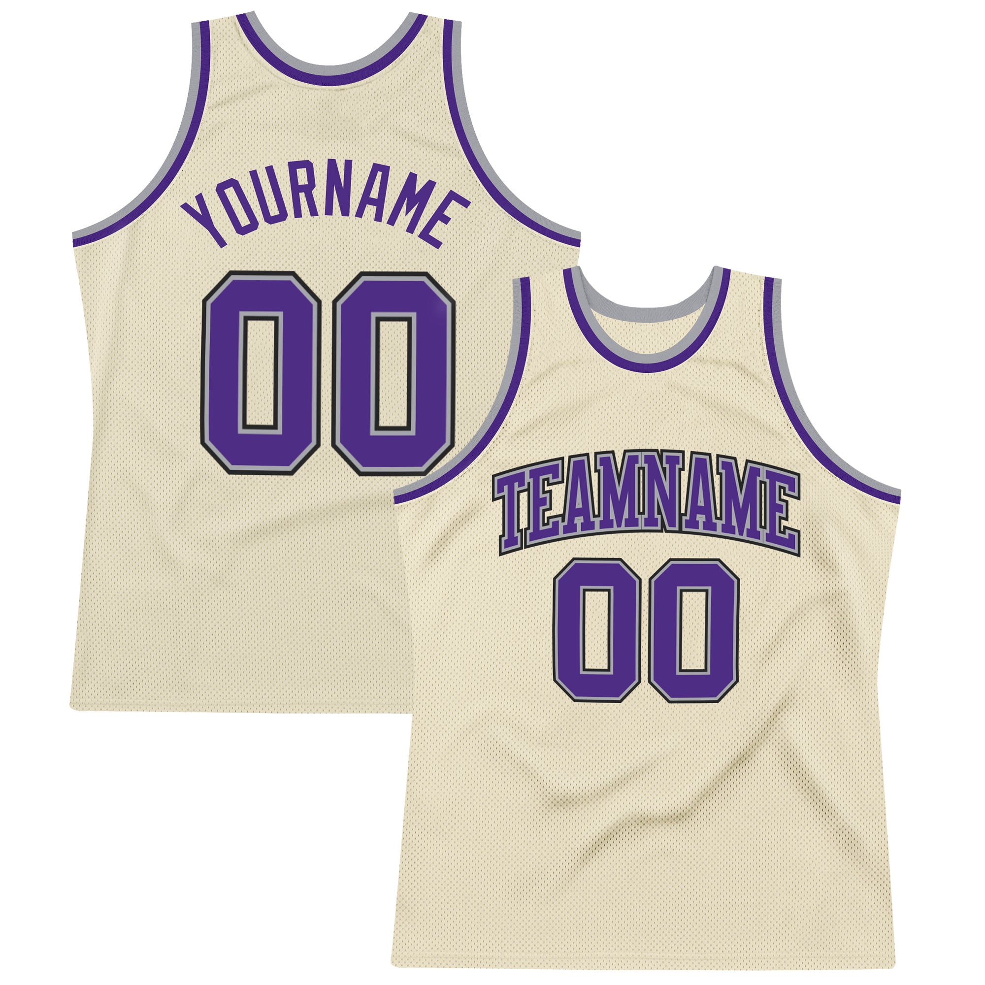 Custom Basketball Jersey with Personalized Name and Number, Cream Purple-Gray Authentic Throwback Style Personalized Cream
