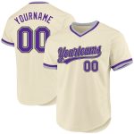 Personalized Throwback Baseball Jersey in Cream Purple Gray-Black Personalized Cream Purple Gray-Black Throwback Baseball