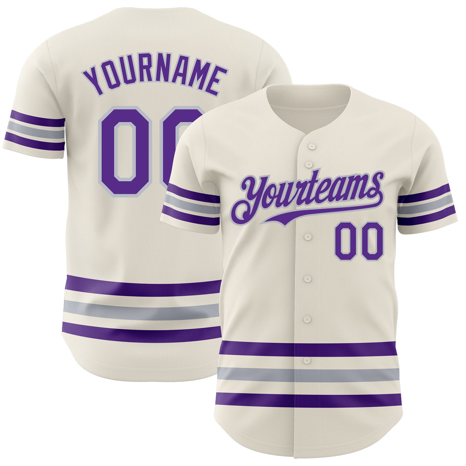 Personalized Purple-Gray Line Baseball Jersey - Custom Cream Jersey for Fans Personalized Cream Purple-Gray Line Baseball