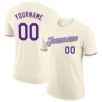 Custom Name and Number Performance T-Shirt in Cream Purple-Gray - Personalized Team Apparel Personalized Cream Purple-Gray