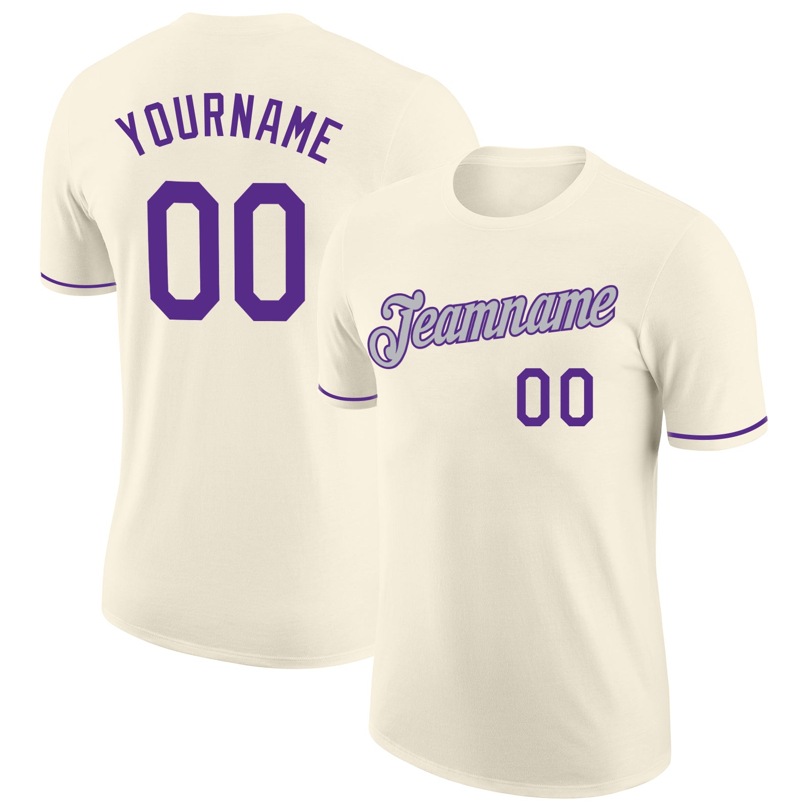 Custom Performance T-Shirt in Cream Purple-Gray - Personalized Activewear for Men and Women Personalized Cream Purple-Gray