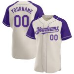 Personalized Cream Purple Gray Baseball Jersey with Raglan Sleeves Personalized Cream Purple-Gray Raglan Sleeves Baseball