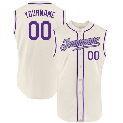 Personalized Sleeveless Baseball Jersey in Cream Purple-Gray Color Personalized Cream Purple-Gray Sleeveless Baseball Jersey