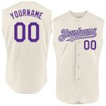 Personalized Cream Purple Gray Baseball Jersey - Sleeveless Custom Sports Apparel Personalized Cream Purple-Gray Sleeveless