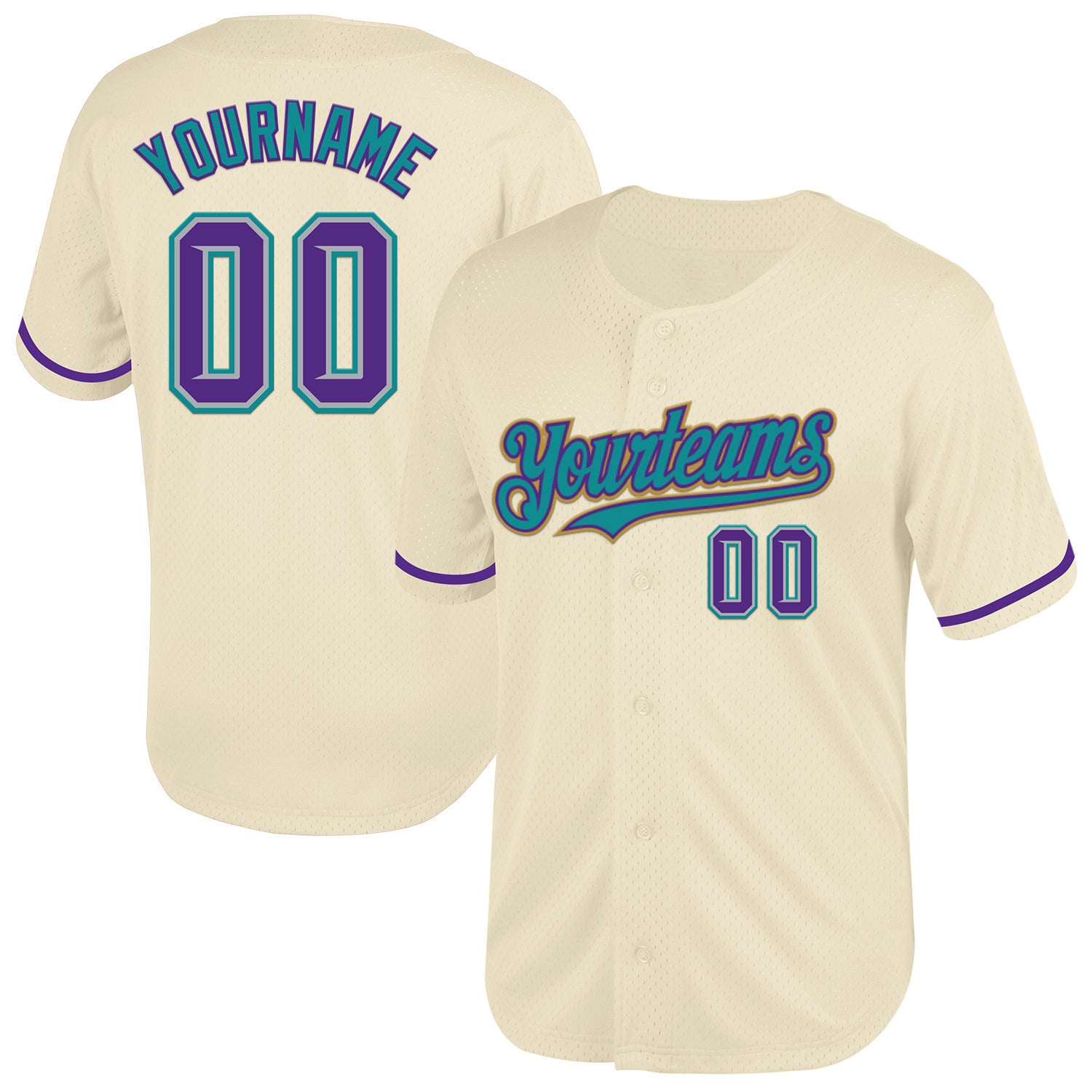 Customizable Throwback Baseball Jersey - Personalized Cream Purple Gray Teal Old Gold Mesh Team Name & Number Personalized