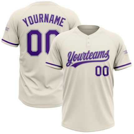 Personalized Unisex Softball Jersey in Cream Purple-Gray, 2-Button Design for Comfortable Wear Personalized Cream Purple-Gray