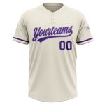 Personalized Unisex Softball Jersey in Cream Purple-Gray, 2-Button Design for Comfortable Wear Personalized Cream Purple-Gray