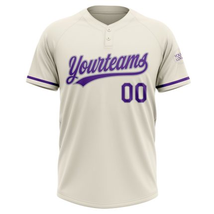 Personalized Unisex Softball Jersey in Cream Purple-Gray, 2-Button Design for Comfortable Wear Personalized Cream Purple-Gray