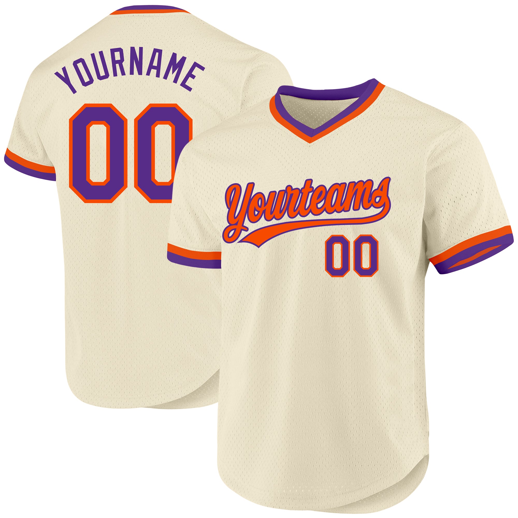 Custom Name and Number Baseball Jersey - Personalized Authentic Throwback in Cream Purple Orange Personalized Cream Purple-Orange