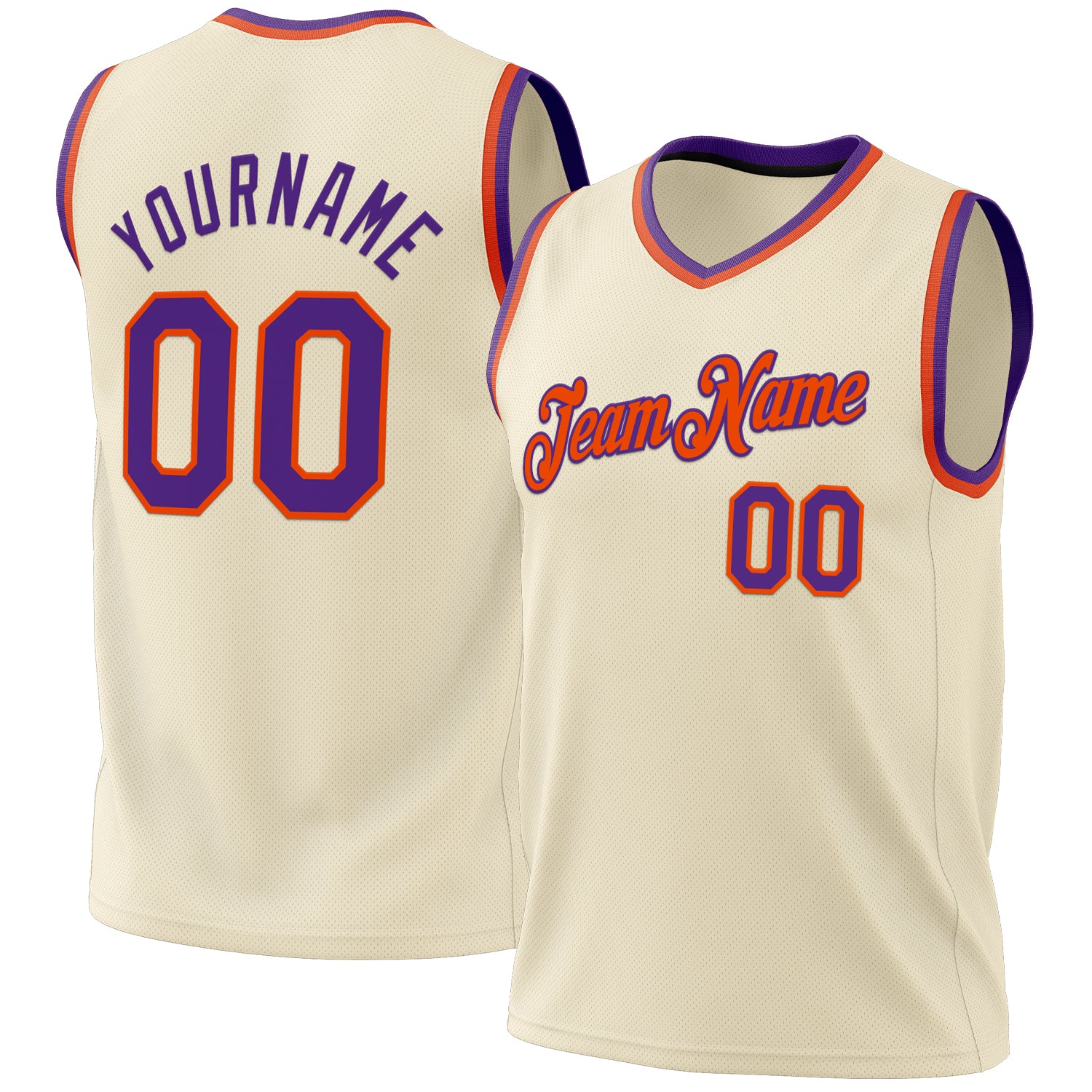 Custom Name and Number Personalized Throwback Basketball Jersey - Cream Purple-Orange Authentic Design Personalized Cream