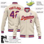 Personalized Varsity Letterman Jacket Cream Purple Orange Full-Snap Bomber Personalized Cream Purple-Orange Bomber Full-Snap