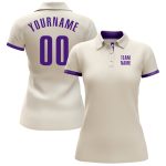 Custom Team Name Number Purple Cream Performance Golf Polo Shirt Personalized Cream Purple Performance Golf Polo Shirt Team