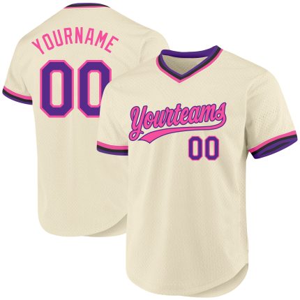 Custom Authentic Throwback Baseball Jersey - Personalized Cream Purple Pink-Black with Name and Number Personalized Cream