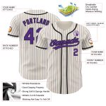 Custom Name and Number Personalized Black Purple Pinstripe Baseball Jersey - Authentic Team Apparel Personalized Cream Purple