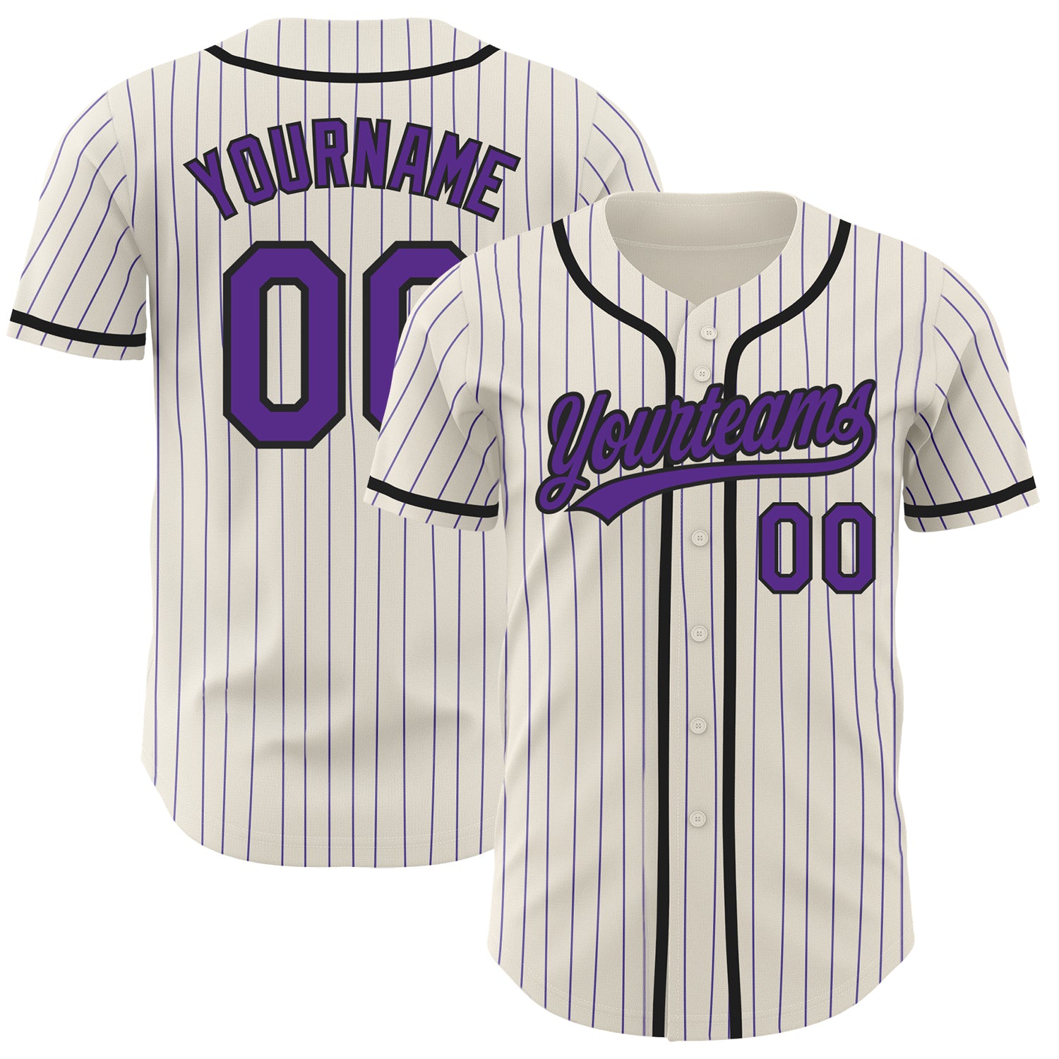 Personalized Purple Pinstripe Black Baseball Jersey for Men Women Personalized Cream Purple Pinstripe Black Baseball Jersey