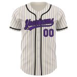 Personalized Purple Pinstripe Black Baseball Jersey for Men Women Personalized Cream Purple Pinstripe Black Baseball Jersey