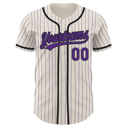 Personalized Purple Pinstripe Black Baseball Jersey for Men Women Personalized Cream Purple Pinstripe Black Baseball Jersey