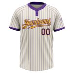Personalized Purple Cream Pinstripe Gold Unisex Softball Jersey - Custom Two-Button Design Personalized Cream Purple Pinstripe
