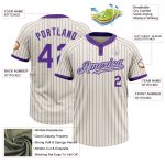 Personalized Unisex Softball Jersey - Cream Purple Pinstripe Gray, Two-Button Design Personalized Cream Purple Pinstripe