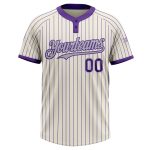 Personalized Unisex Softball Jersey - Cream Purple Pinstripe Gray, Two-Button Design Personalized Cream Purple Pinstripe