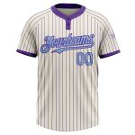 Customizable Cream Purple Pinstripe Softball Jersey Light Blue Unisex Two-Button Design Personalized Cream Purple Pinstripe