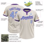 Customizable Cream Purple Pinstripe Softball Jersey Light Blue Unisex Two-Button Design Personalized Cream Purple Pinstripe
